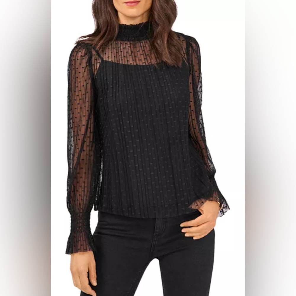 1. State Black Smocked Sheer Blouse w/ camisole, NWTS, Sz S